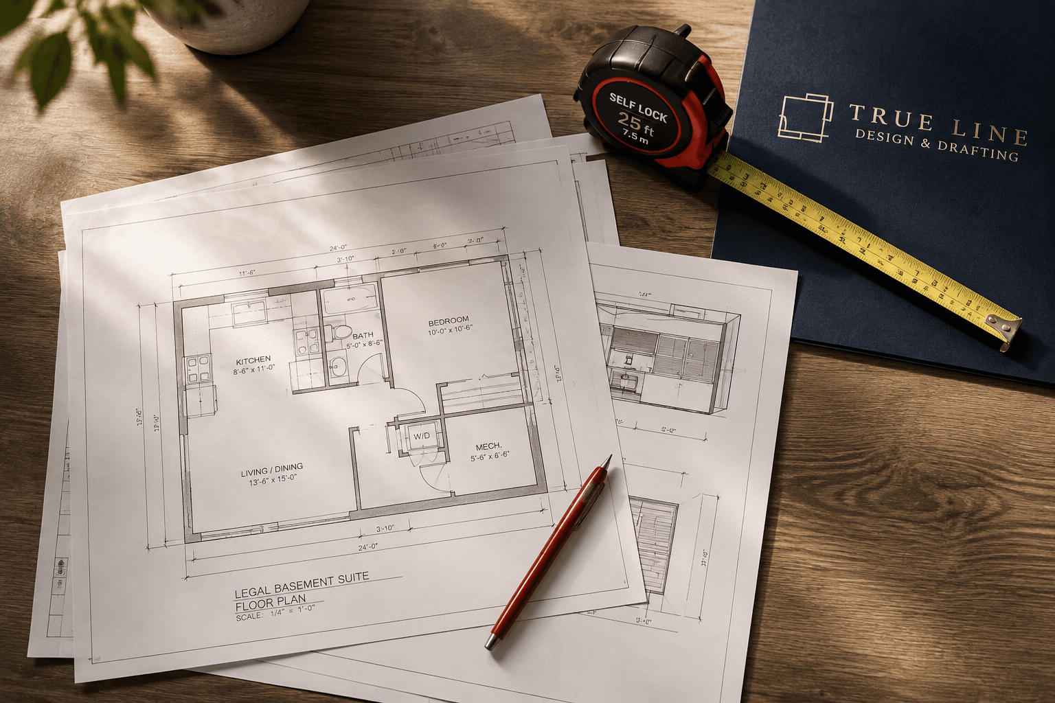 Legal basement suite floor plan and permit drawings