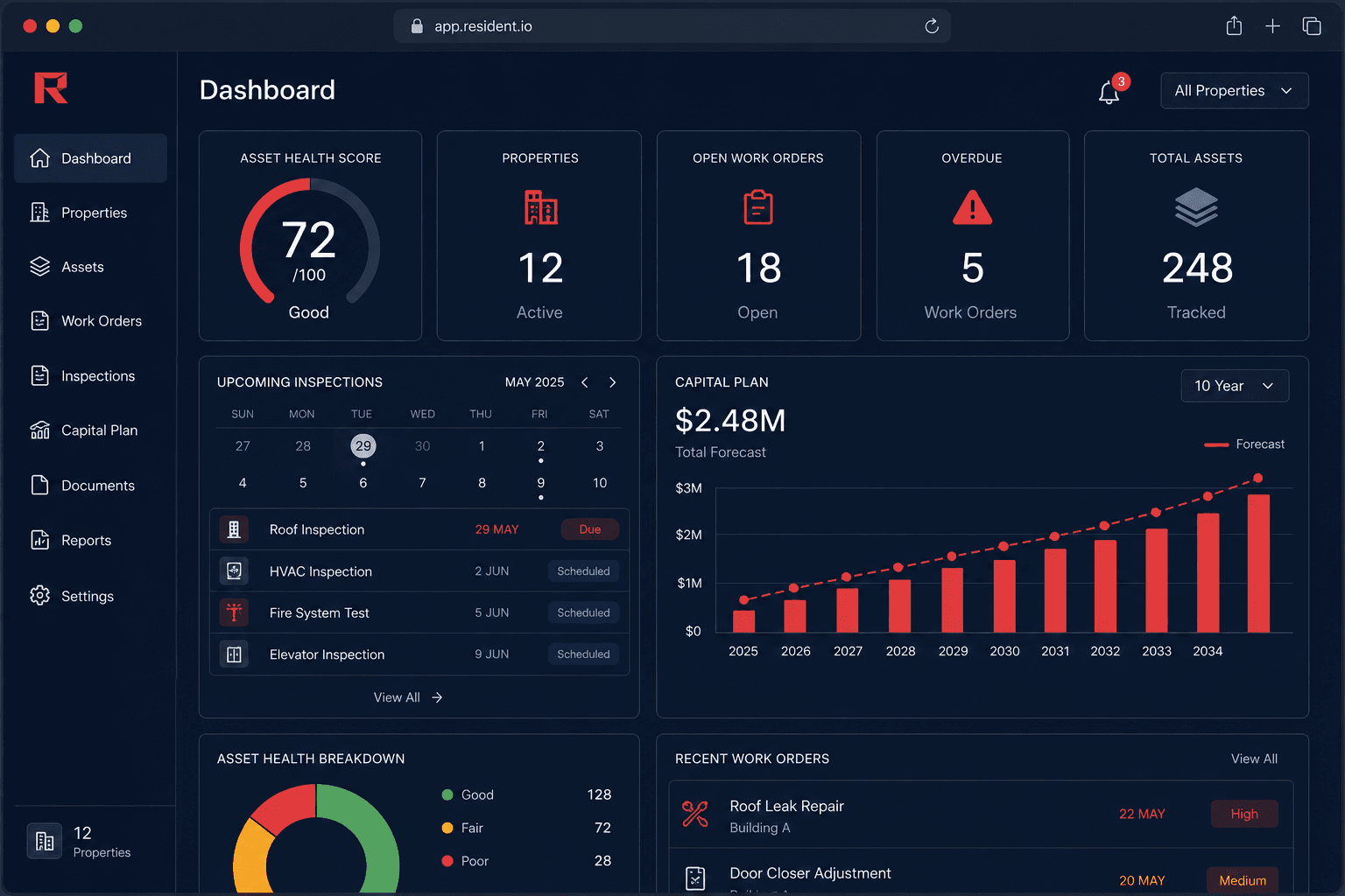Keystone Client Portal preview — residential asset health dashboard